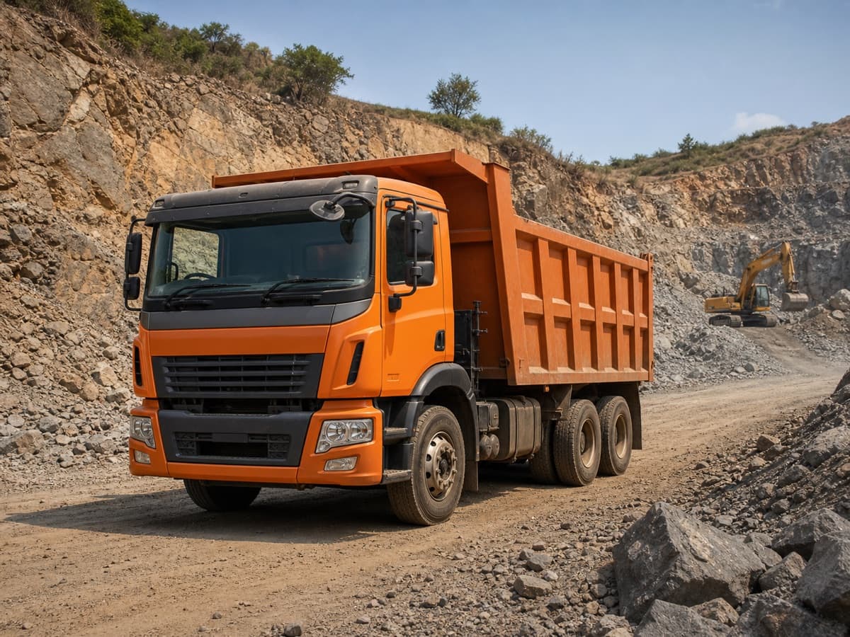 Mining tipper vehicle operating with GPS tracking in Bihar