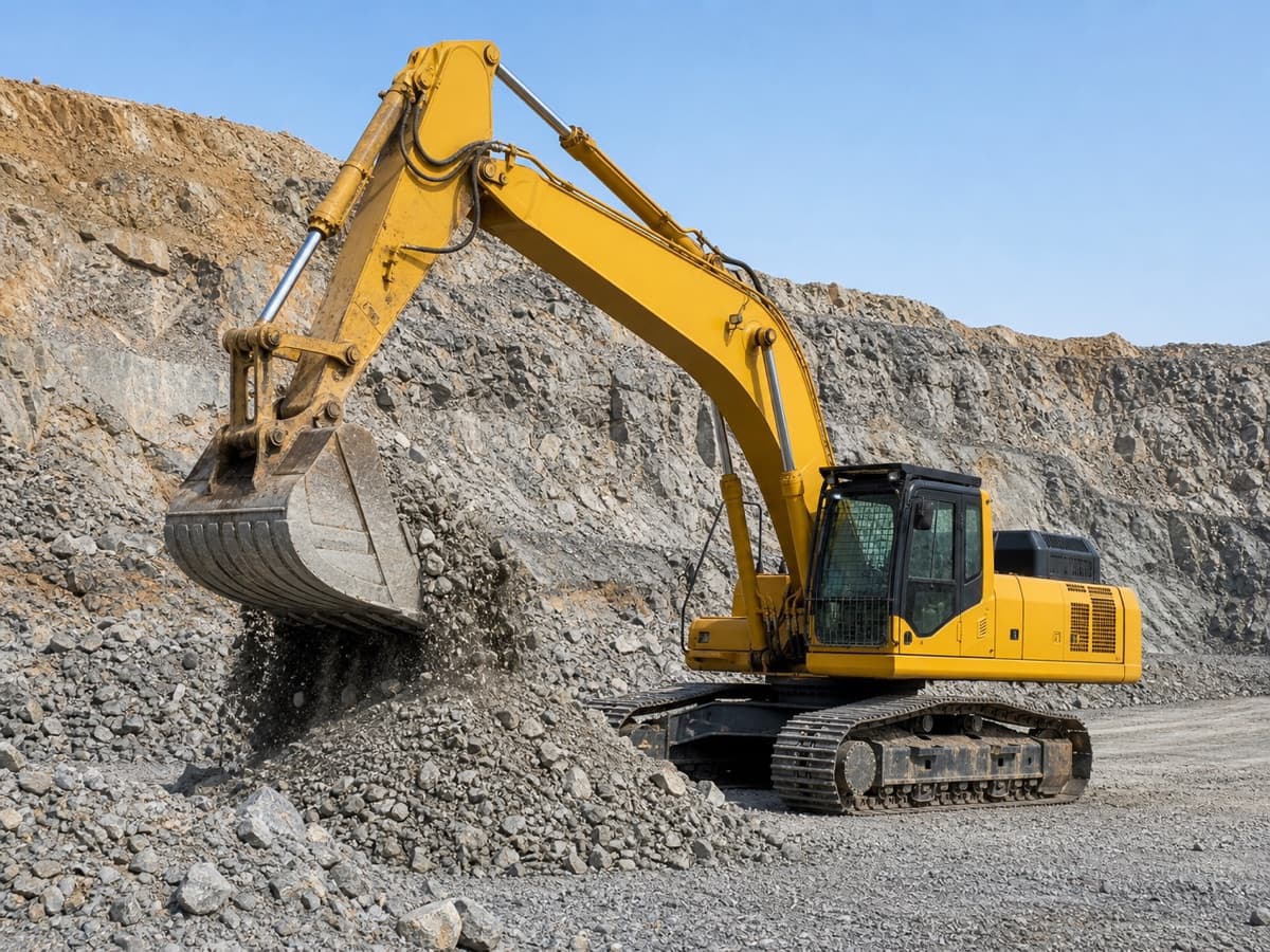 Excavator fitted with GPS monitoring at a mining site