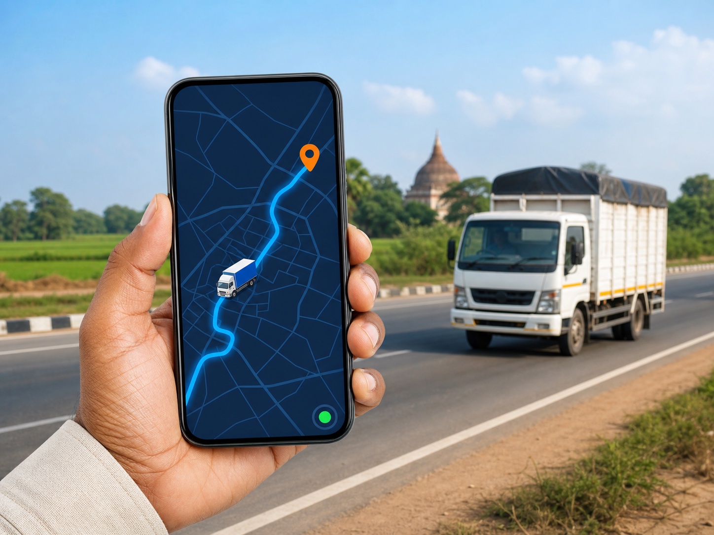 Commercial vehicle owner tracking a truck live on a mobile phone in Bihar